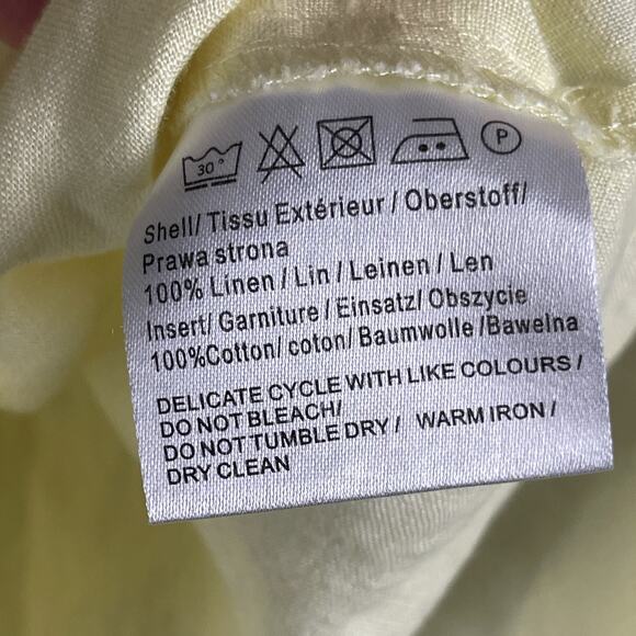 Malvin Germany I Love Linen Dress Womens Large Yellow Crochet Lagenlook Coastal - Picture 8 of 13